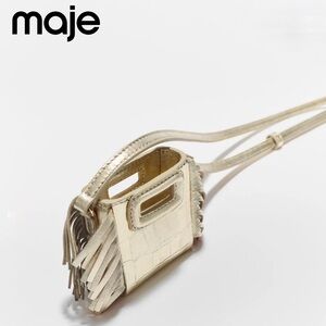 MAJE NWT Mini Crocodile-Embossed LeatherAirPods Case Metallic Mini Fringe Bag
